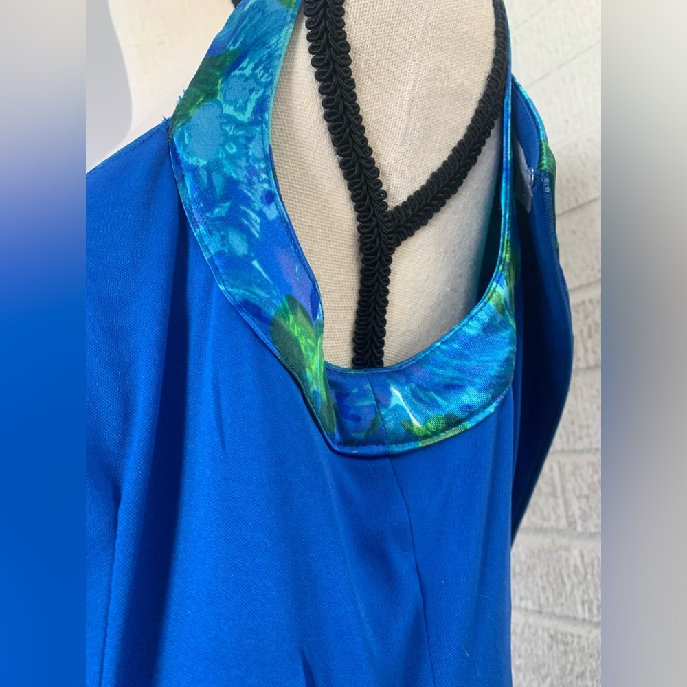 London Times Blue and Green Satin Tiered Sleeveless Cocktail Dress 6 Petite EUC - Picture 7 of 12
